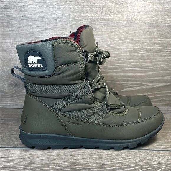 Sorel Whitney Short Lace Women’s Sz 8 Warm Waterproof Alpine Tundra Green Boots - Picture 1 of 12